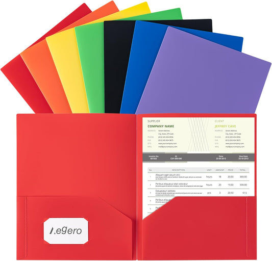 Multi-Colored Pocket Folders – 7 Pack Heavy Duty Plastic School & Office Folders