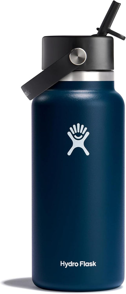 24 Oz Wide Flex Straw Cap Bottle - Insulated Stainless Steel - Wide Straw Lid, Non Spill, Leakproof in Tonal Birch