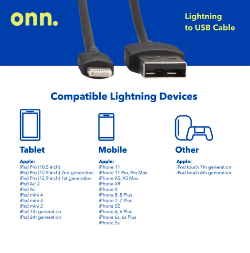 10Ft Lightning to USB-A Charging Cable, MFI Certified, White, Compatible with Iphone and Ipad