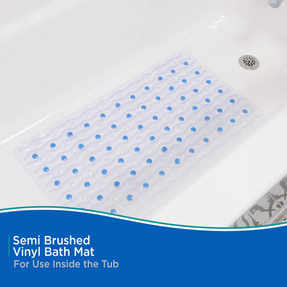 ® inside the Shower Vinyl Semi-Brushed Bath Mat with Suction Cups and Drain Holes, 27.5" L X 15.5" W, Clear and Blue