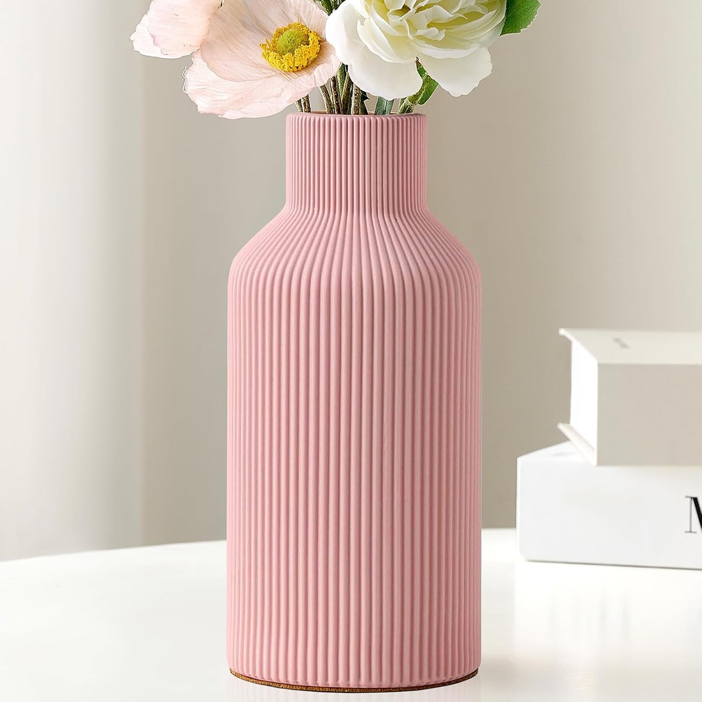 Modern Ceramic Flower Vase – Minimalist Decorative Vase with Cork Base for Home Decor