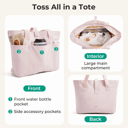Foldable Tote Bag for Women, Laptop Tote Bag Top Handle Handbag for Travel, Work, Beach, Gym, Shop, Pink