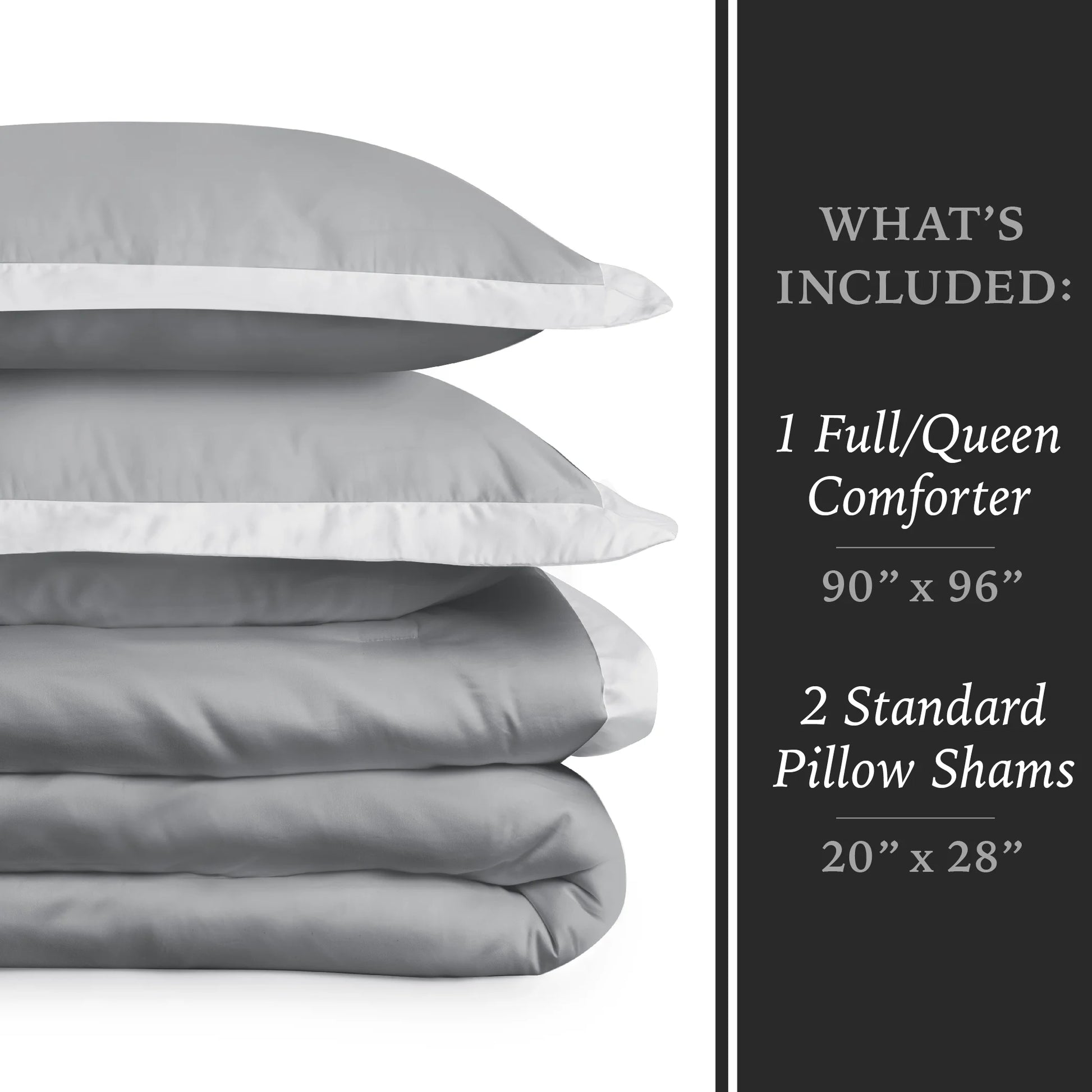 3-Piece Grey/Silver Egyptian Cotton-Rich Blend Luxury Comforter Set, Full/Queen