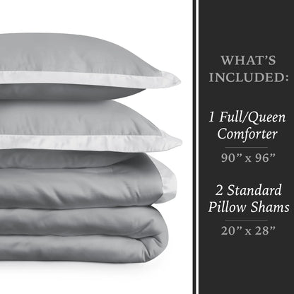 3-Piece Grey/Silver Egyptian Cotton-Rich Blend Luxury Comforter Set, Full/Queen