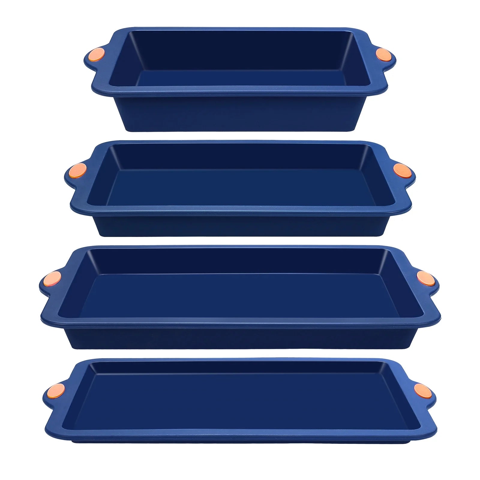 Silicone Baking Pans Set, 4 Pieces Nonstick Bakeware Set with Baking Pans, Baking Sheets, Cookie Sheets, Cake Pan with Metal Reinforced Frame More Strength, Navy Blue