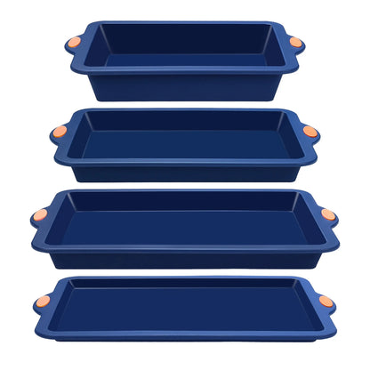 Silicone Baking Pans Set, 4 Pieces Nonstick Bakeware Set with Baking Pans, Baking Sheets, Cookie Sheets, Cake Pan with Metal Reinforced Frame More Strength, Navy Blue