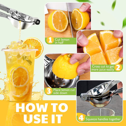 Lemon Squeezer Extra Large, Lemon Squeezer Juicer Stainless Steel, Heavy Duty Manual Citrus Juicer Hand Press, Kitchen Tools Lime Squeezer Bar Tool, Easy to Clean Metal Lemon Hand Press