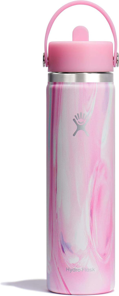 24 Oz Wide Flex Straw Cap Bottle - Insulated Stainless Steel - Wide Straw Lid, Non Spill, Leakproof in Tonal Birch