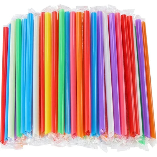 100 Pack Disposable Jumbo Straws for Drinking Smoothies & Bubble Boba Tea, Individually Wrapped Large Wide Straw for Milkshakes, 10X0.5 In