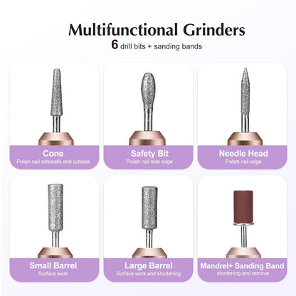 Electric Nail Drill File Professional: for Acrylic Gel Dip Powder Nails Portable Nail Machine Kit Manicure Pedicure Tools Polishing Set with Nail Drill Bits Sanding Bands