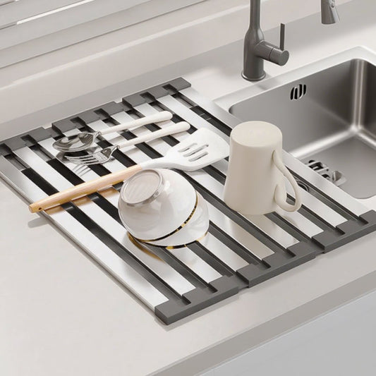 Kitchen Foldable Stainless Steel Dish Rack over the Sink Dish Drying Rack Multipurpose Kitchen Drainer for Sink Dish Rack Heat Insulation Pad