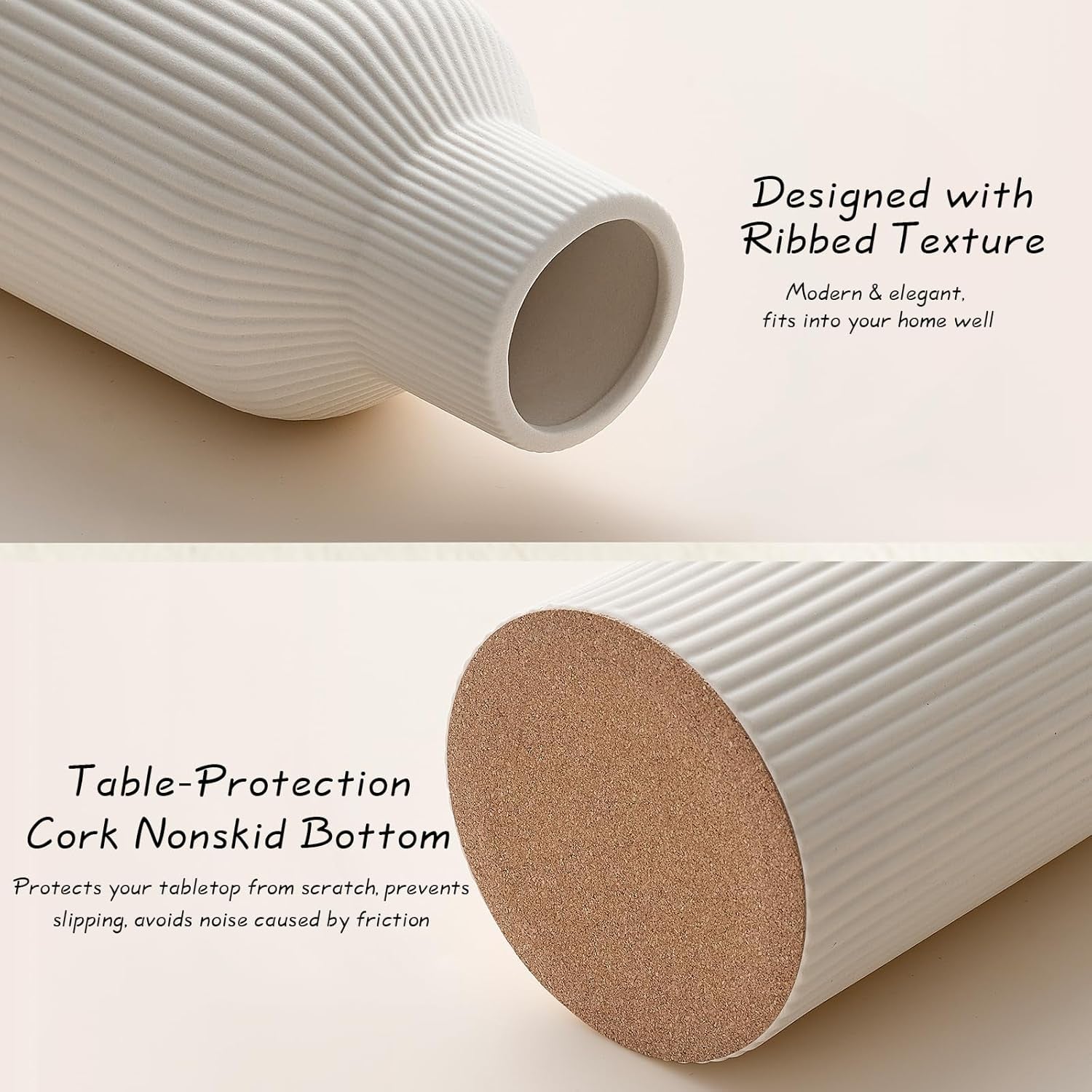Modern Ceramic Flower Vase – Minimalist Decorative Vase with Cork Base for Home Decor