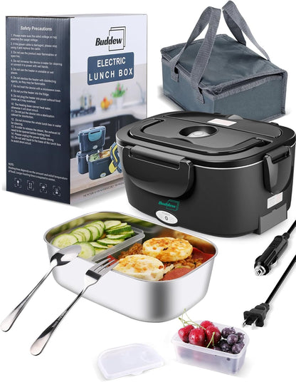 Electric Lunch Box 80W Food Heater for Adults, 12/24/110 V Portable Food Warmer for Travel & Work, 1.5L Food Warmers, Loncheras Para Hombres De Trabajo (Green)